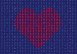 graphic of a heart appearing in binary code to illustrate customer loyalty